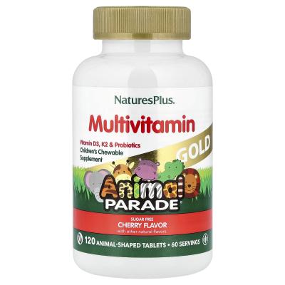 NaturesPlus, Animal Parade Gold، مكمل غذائي قابل للمضغ للأطفال، الكرز، 120 قرصًا على شكل حيوان