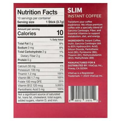 VitaCup, قهوة سريعة التحضير رفيعة، تحميص متوسط، 10 أعواد تقدم مرة واحدة، 0.13 أونصة (3.7 جم) لكل منها