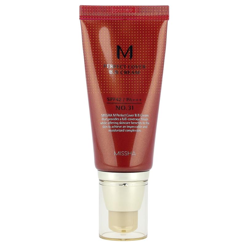 Missha, كريم M Perfect Cover B.B، عامل حماية من الشمس SPF 42 PA+++، رقم 31 بيج ذهبي، 1.69 أونصة سائلة (50 مل)