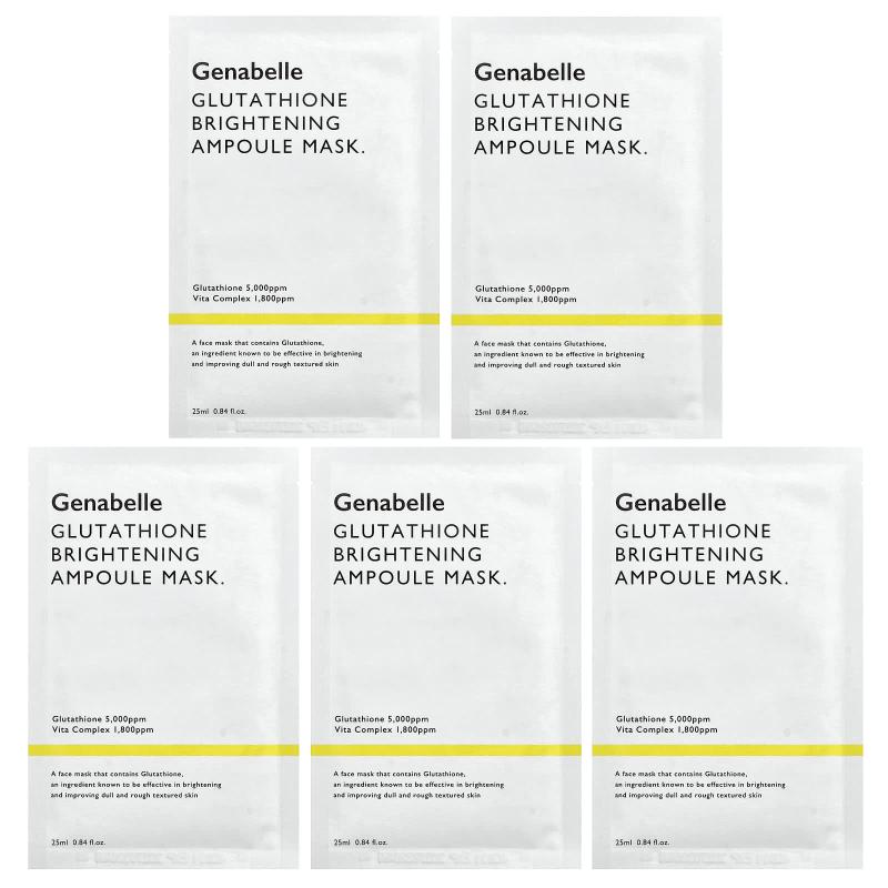 Genabelle, Glutathione Brightening Ampoule Beauty Mask, 5 Sheets, 0.84 fl oz (25 ml) Each