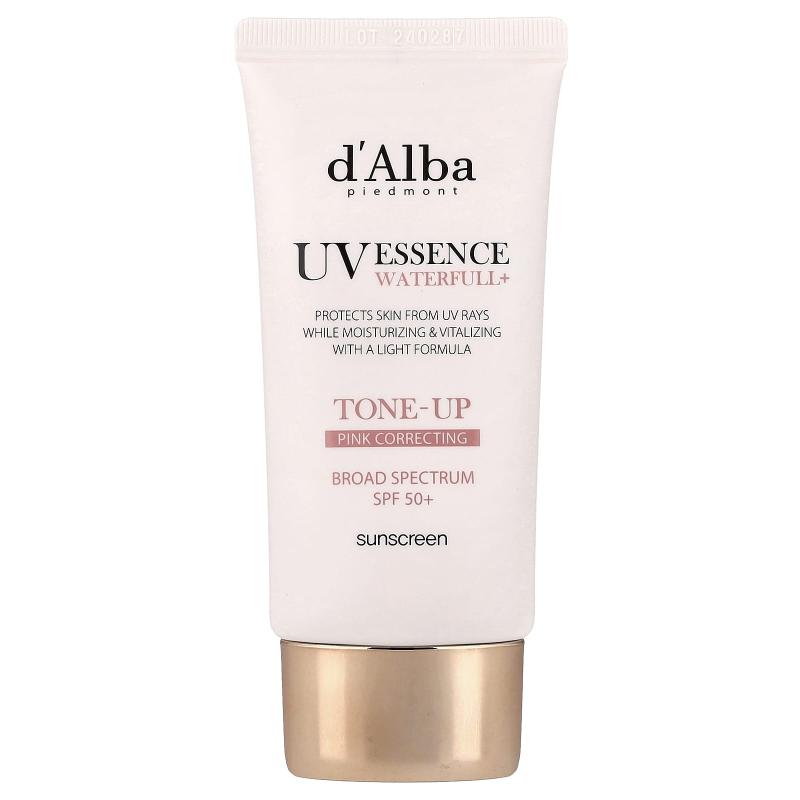 d'Alba, UV Essence Waterfull+ Sunscreen, Tone-Up Pink Correcting, SPF 50+, 1.69 fl oz (50 ml)