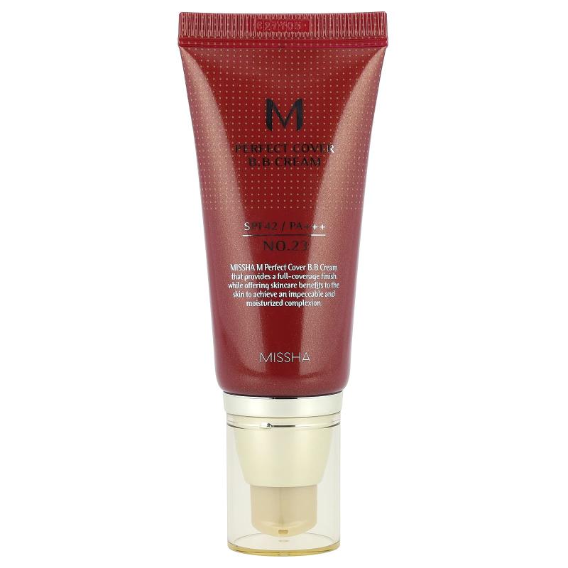 Missha, كريم M Perfect Cover B.B، عامل حماية من الشمس SPF 42 PA+++، رقم 23 بيج طبيعي، 1.69 أونصة سائلة (50 مل)