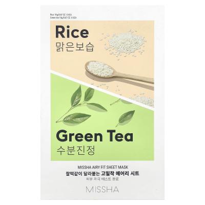 Missha, Airy Fit Beauty Sheet Mask, Rice & Green Tea, 10 Sheets, 0.67 oz (19 g) Each