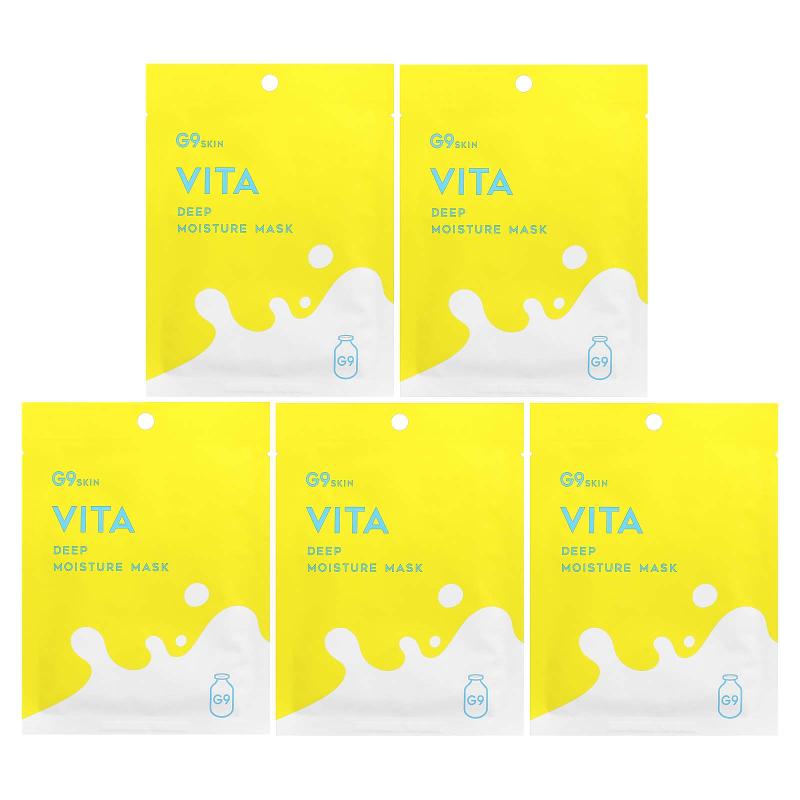 G9skin, Vita، قناع الجمال للترطيب العميق، الحليب، 5 ورقات، 0.74 أونصة سائلة (22 مل) لكل واحدة
