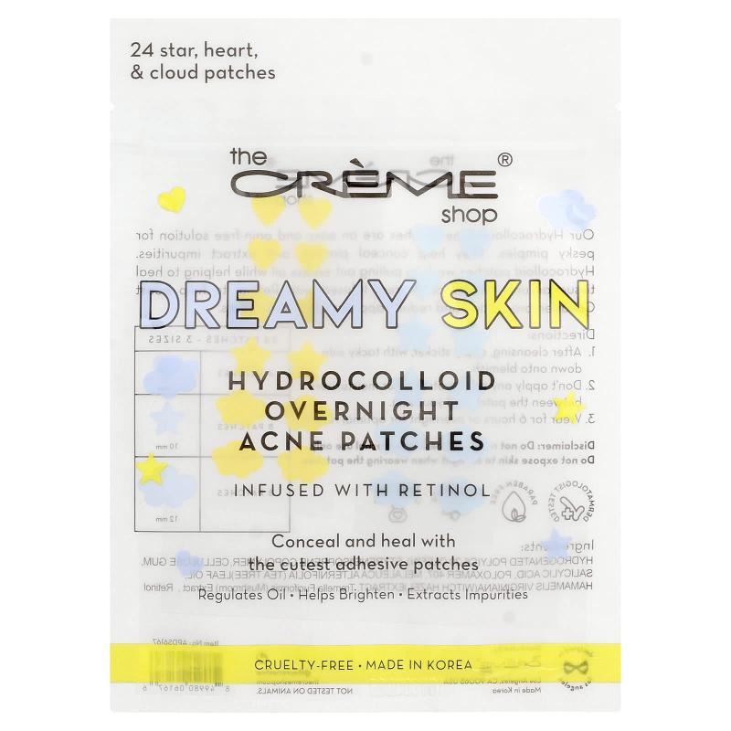 The Creme Shop, Dreamy Skin، رقعات الغروانية المائية لحب الشباب أثناء الليل، النجمة والقلب والسحابة، 24 رقعة