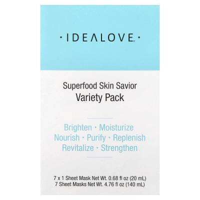 Idealove, أقنعة التجميل Superfood Skin Savior Beauty، مجموعة متنوعة، 7 ورقات، 0.68 أونصة سائلة (20 مل) لكل واحدة