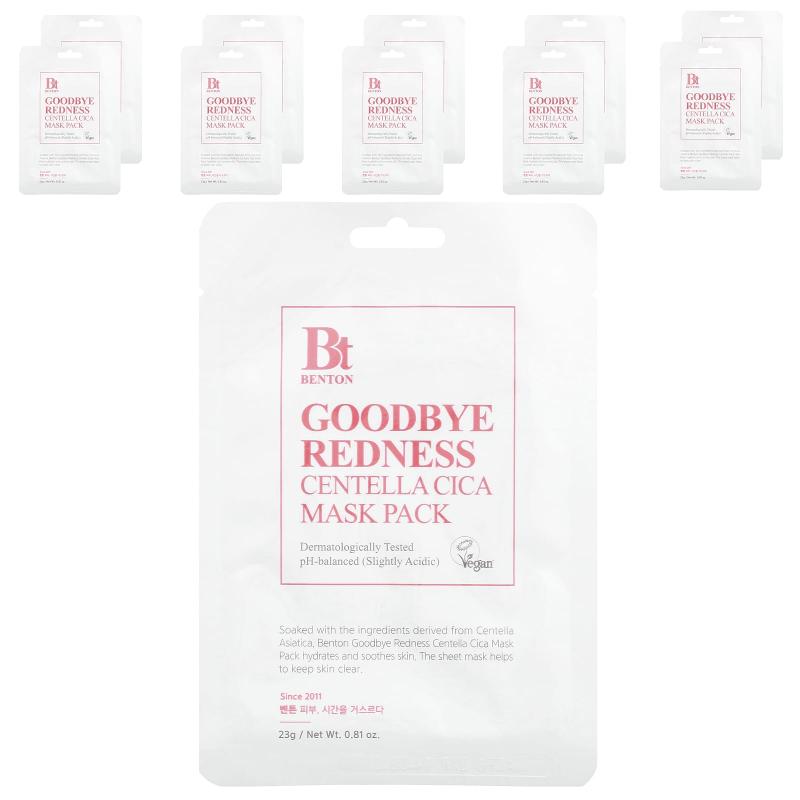 Benton, مجموعة قناع التجميل Goodbye Redness Centella Cica Beauty، 10 ورقات، 0.81 أونصة (23 جم) لكل واحدة