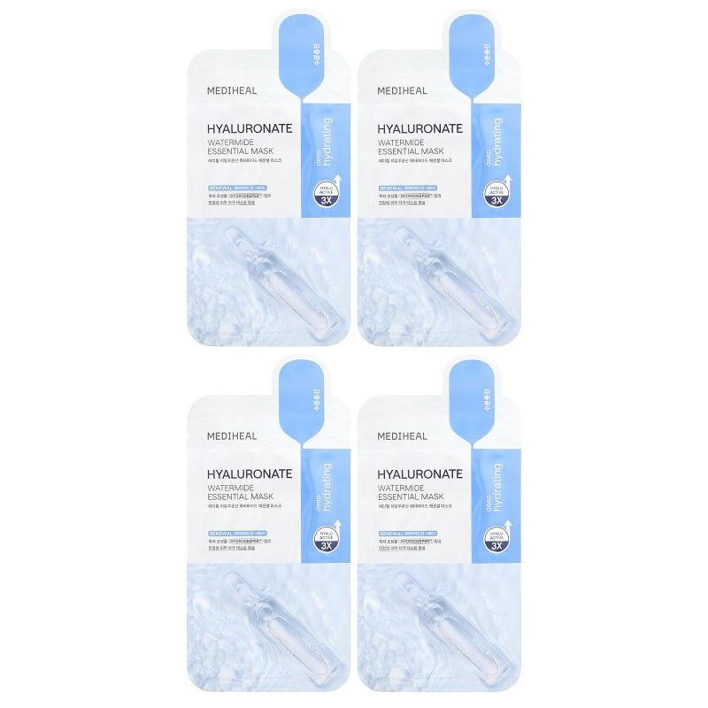 MEDIHEAL, قناع الجمال الأساسي هيالورونات ووترمايد، 4 ورقات، 0.81 أونصة سائلة (24 مل) لكل واحدة