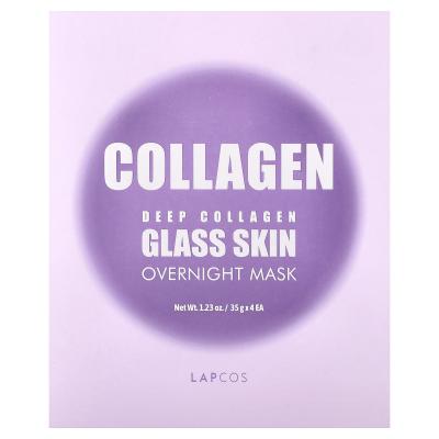 Lapcos, Deep Collagen Glass Skin Overnight Beauty Mask, 4 Sheets, 1.23 oz (35 g) Each