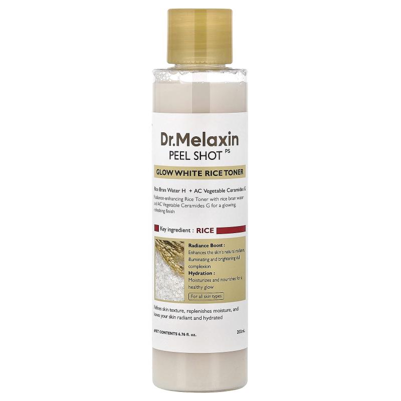 Dr.Melaxin, تونر Peel Shot Glow White Rice، لجميع أنواع البشرة، 6.76 أونصة سائلة (200 مل)