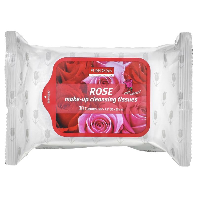 Purederm, Make-Up Cleansing Tissues, Rose, 30 Tissues