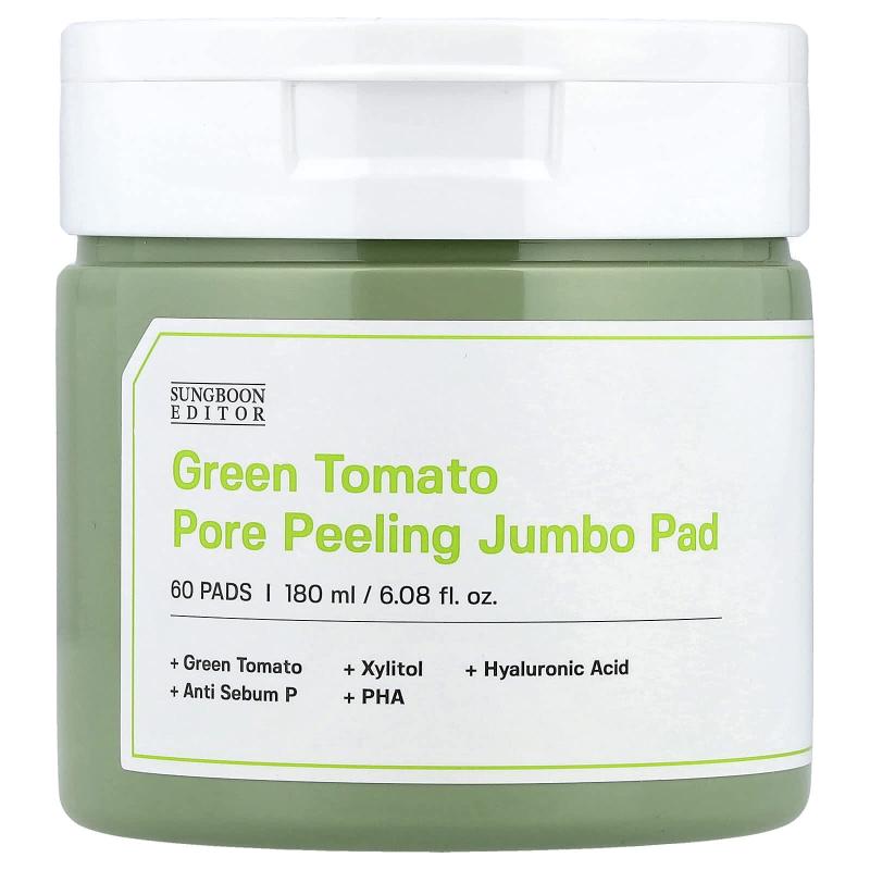 Sungboon Editor, ضمادة كبيرة الحجم لتقشير المسام بالطماطم الخضراء، 60 ضمادة، 6.08 أونصة سائلة (180 مل)