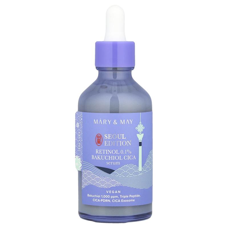 Mary & May, إصدار سيول، مصل ريتينول 0.1% باكوتشيول سيكا، خالي من العطور، 2.7 أونصة سائلة (80 مل)