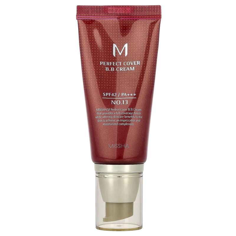 Missha, كريم M Perfect Cover B.B، عامل حماية من الشمس SPF 42 PA+++، رقم 13 بيج ساطع، 1.69 أونصة سائلة (50 مل)