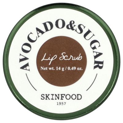 SKINFOOD, مقشر الشفاه، الأفوكادو والسكر، 0.49 أونصة (14 جم)
