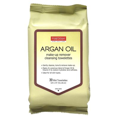 Purederm, مناديل تنظيف مزيلة للمكياج، زيت الأرغان، 30 منشفة مبللة