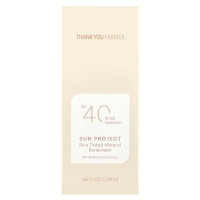 Thanks You Farmer, Sun Project، واقي شمسي من معادن الأرز الملونة، عامل حماية من الشمس 40، 1.69 أونصة سائلة (50 مل)