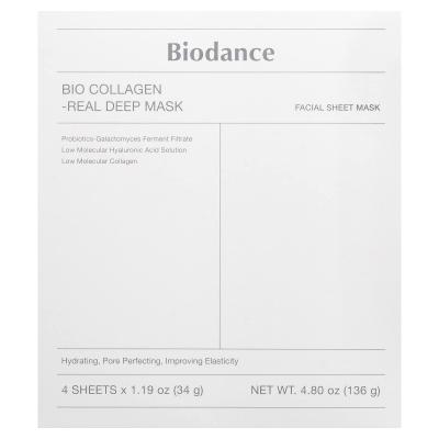 Biodance, قناع الجمال العميق بالكولاجين الحيوي، 4 ورقات، 1.19 أونصة (34 جم) لكل واحدة