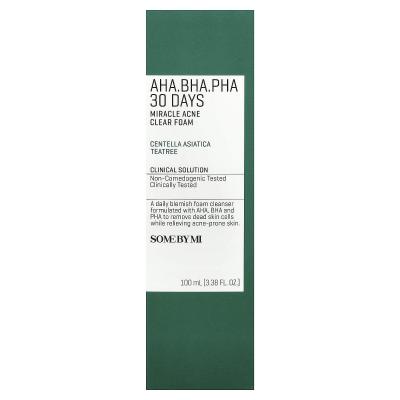 SOME BY MI, AHA, BHA, PHA 30 Days Miracle Acne Clear Foam, 3.38 fl oz (100 ml)
