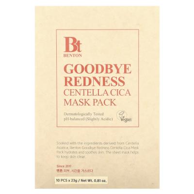Benton, مجموعة قناع التجميل Goodbye Redness Centella Cica Beauty، 10 ورقات، 0.81 أونصة (23 جم) لكل واحدة