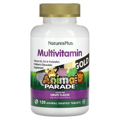 NaturesPlus, Animal Parade Gold، مكمل غذائي متعدد الفيتامينات قابل للمضغ للأطفال، عنب، 120 قرصًا على شكل حيوانات