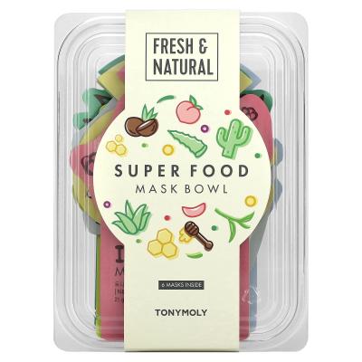 TonyMoly, مجموعة أقنعة التجميل Super Food Beauty، 6 ورقات، 0.74 أونصة (21 جم) لكل واحدة