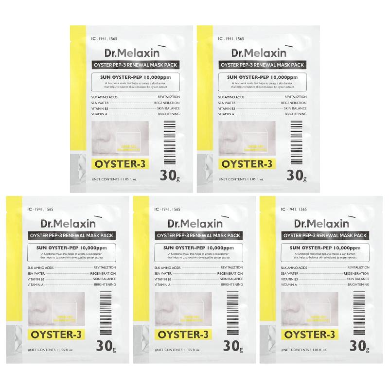 Dr.Melaxin, حزمة قناع الجمال المتجدد Oyster Pep-3، 5 ورقات، 1.05 أونصة سائلة (30 جم) لكل واحدة