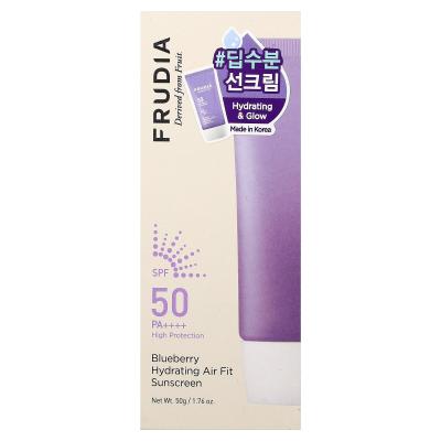 Frudia, واقي الشمس Blueberry Hydating Air Fit، عامل حماية من الشمس SPF 50 PA++++، 1.76 أونصة (50 جم)