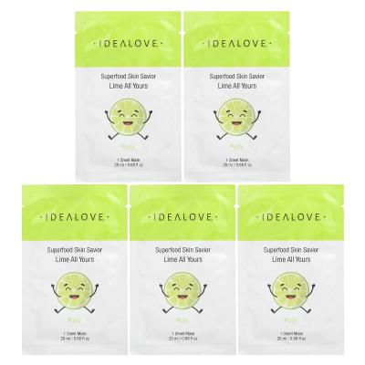 Idealove, Superfood Skin Savior، Lime All Yours، 5 أقنعة ورقية للتجميل، 0.68 أونصة سائلة (20 مل) لكل واحدة