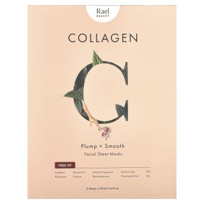 Rael, Beauty، أقنعة الكولاجين الورقية لجمال الوجه، 5 ورقات، 0.84 أونصة سائلة (25 مل) لكل واحدة