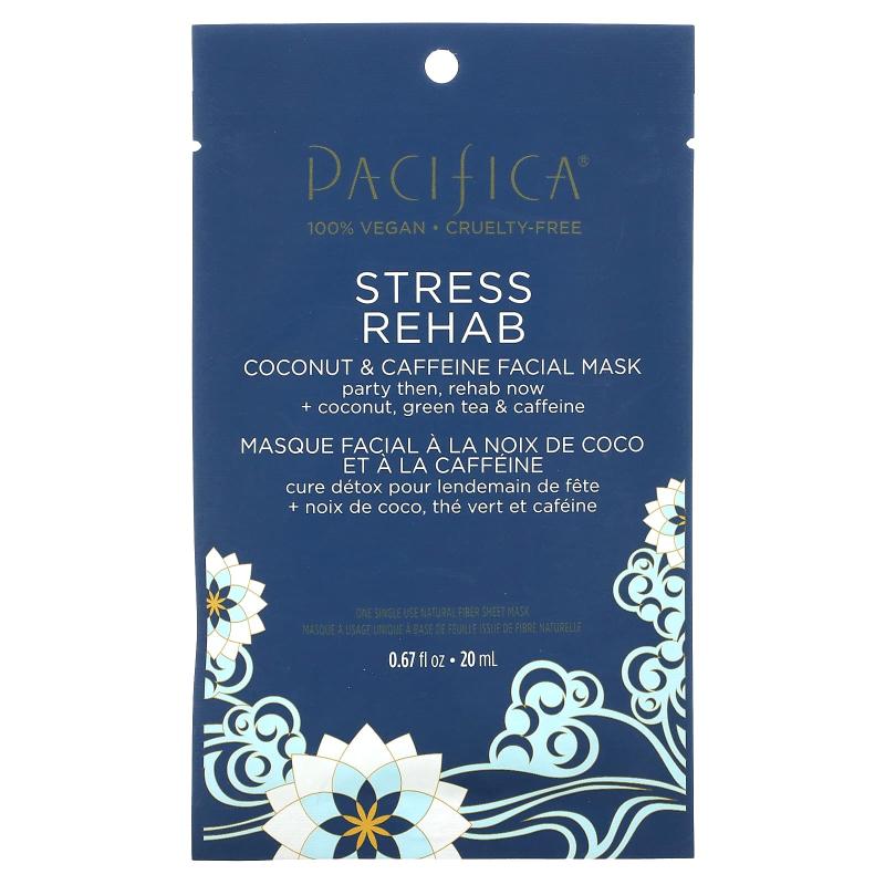 Pacifica, Stress Rehab, Coconut & Caffeine Beauty Facial Mask , 1 Sheet Mask, 0.67 fl oz (20 ml)