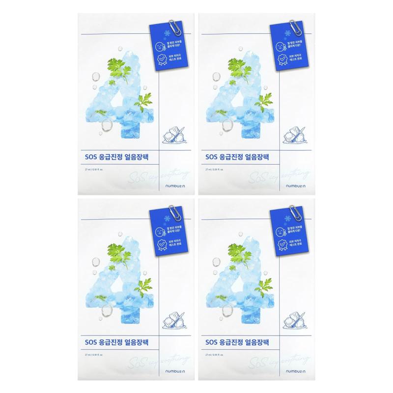 Numbuzin, No.4 SOS Icy Soothing Beauty Sheet Mask, 4 Sheets, 0.91 fl. oz. (27 ml) Each