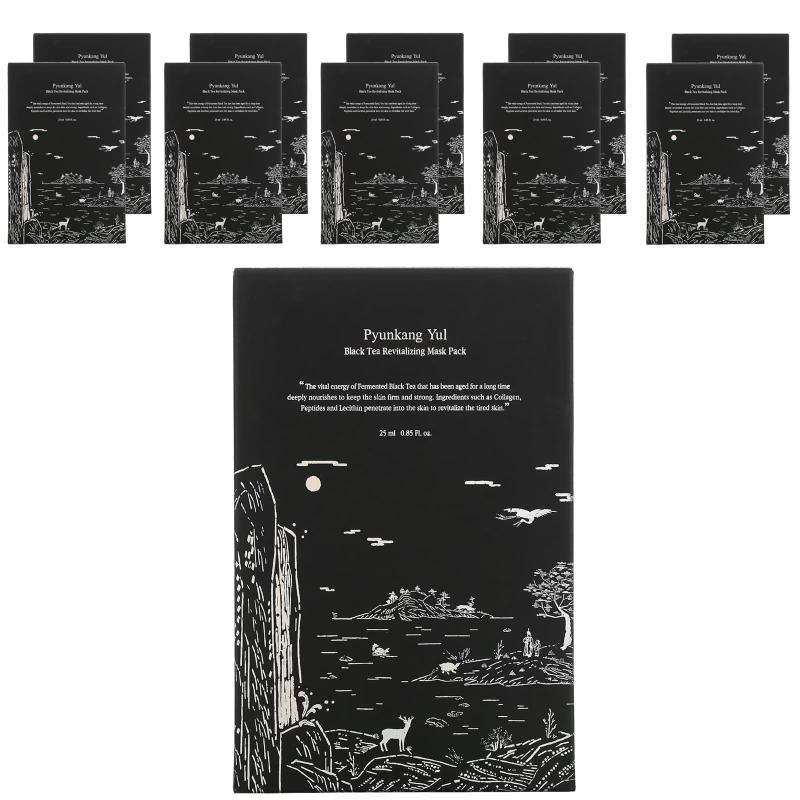 Pyunkang Yul, مجموعة أقنعة التجميل المنعشة بالشاي الأسود، 10 أقنعة، 0.85 أونصة سائلة (25 مل)