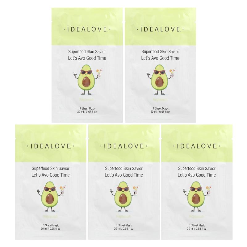 Idealove, Superfood Skin Savior, Let's Avo Good Time, 5 Beauty Sheet Masks, 0.68 fl oz (20 ml) Each