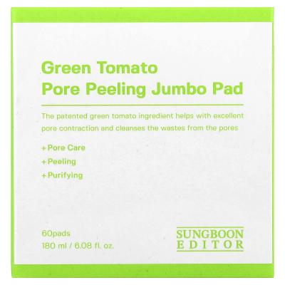 Sungboon Editor, ضمادة كبيرة الحجم لتقشير المسام بالطماطم الخضراء، 60 ضمادة، 6.08 أونصة سائلة (180 مل)
