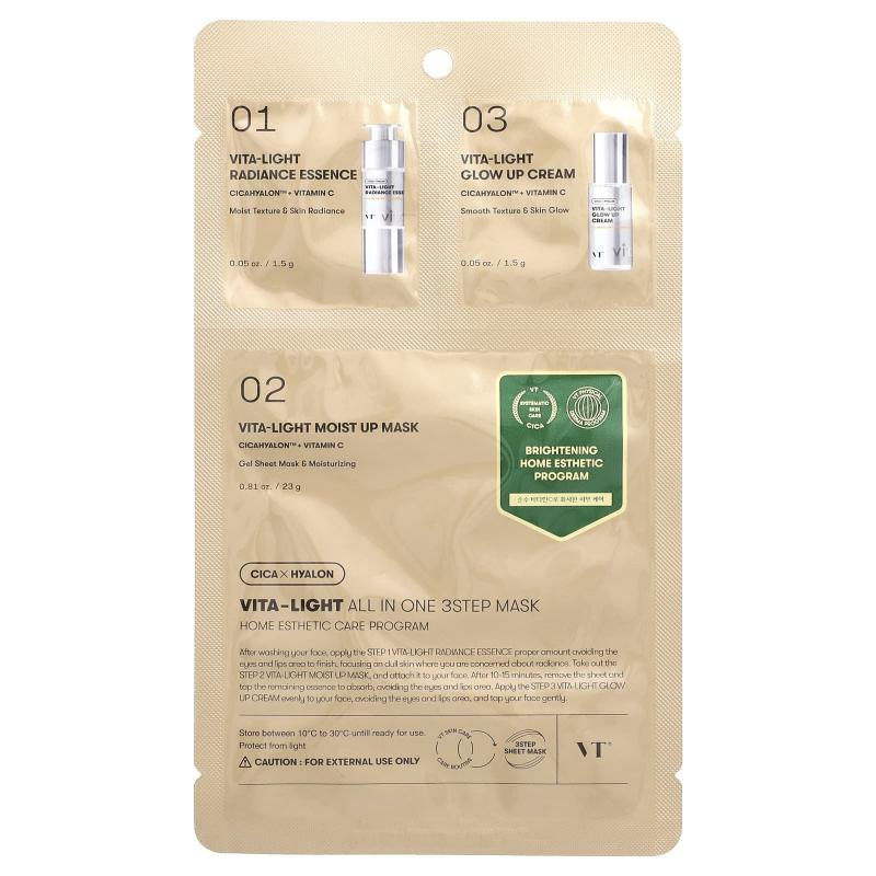 VT Cosmetics، قناع التجميل فيتا لايت الكل في واحد بثلاث خطوات، مجموعة مكونة من 3 قطع